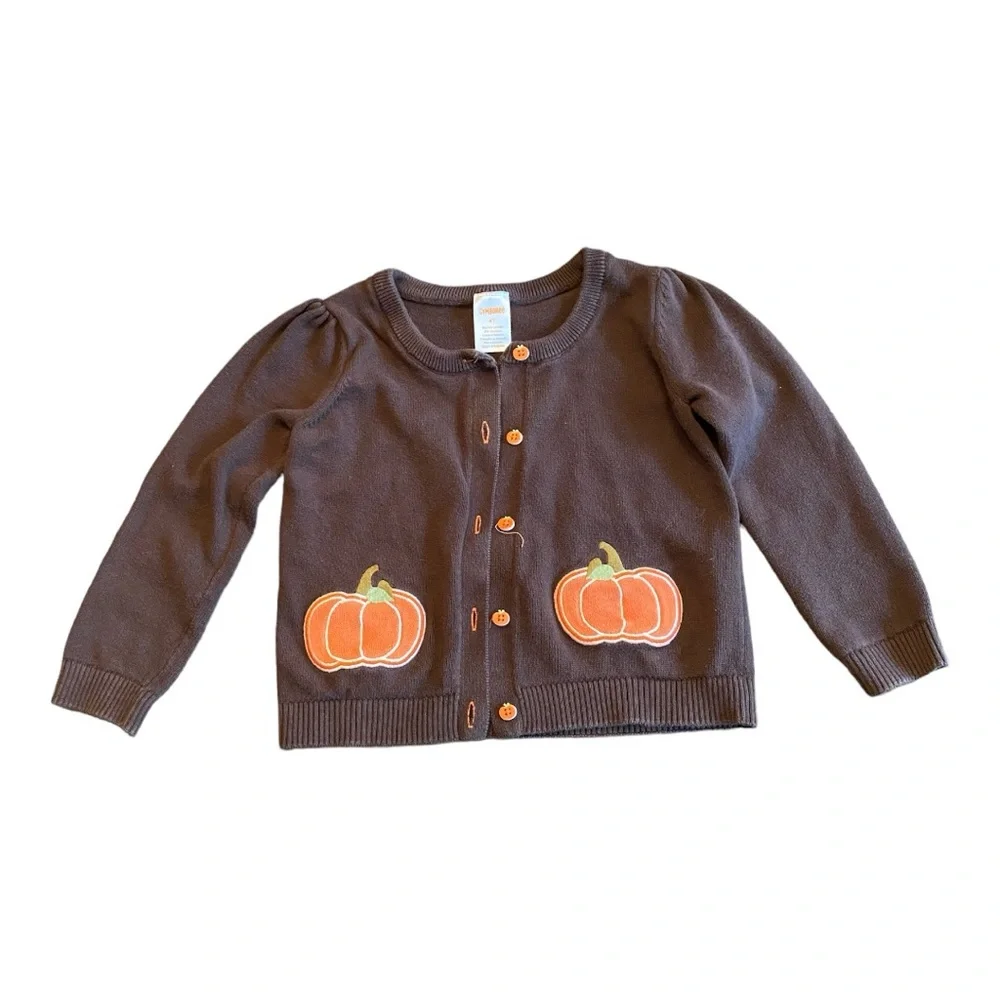 Gymboree Girls Pumpkin Cardigan Sweater 4T Brown Fall Thanksgiving